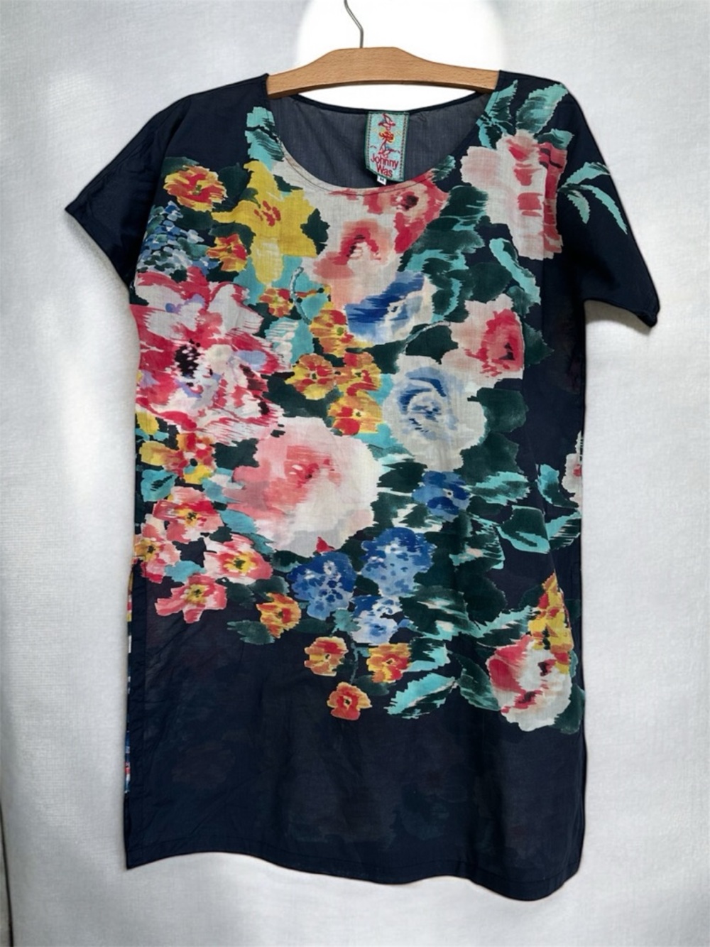 Johnny Was Multicolor Turquoise Floral Tunic Top Swim Cover M